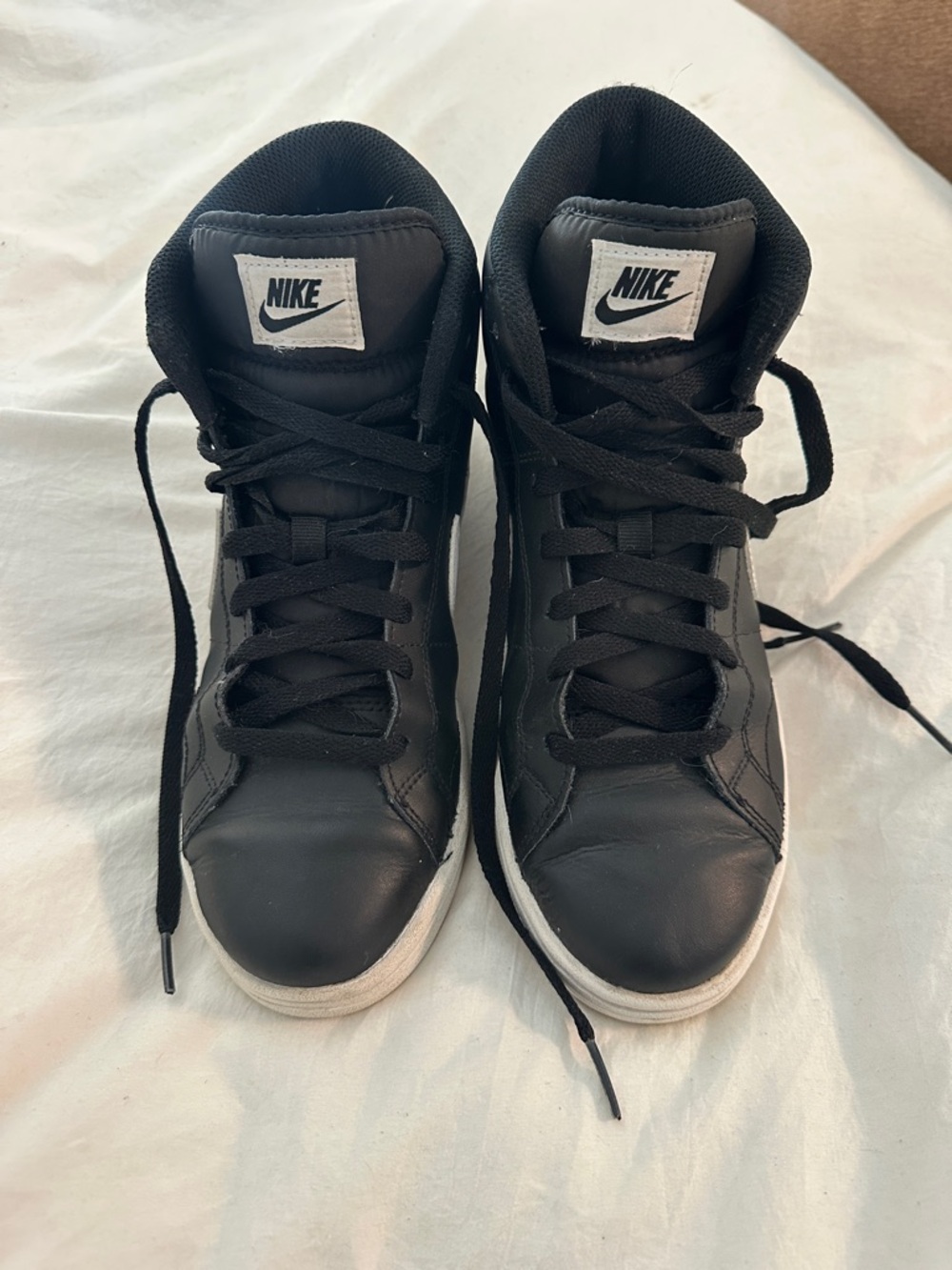 Nike Black and White Mid-Top Sneakers with White Swoosh - Picture 3 of 4
